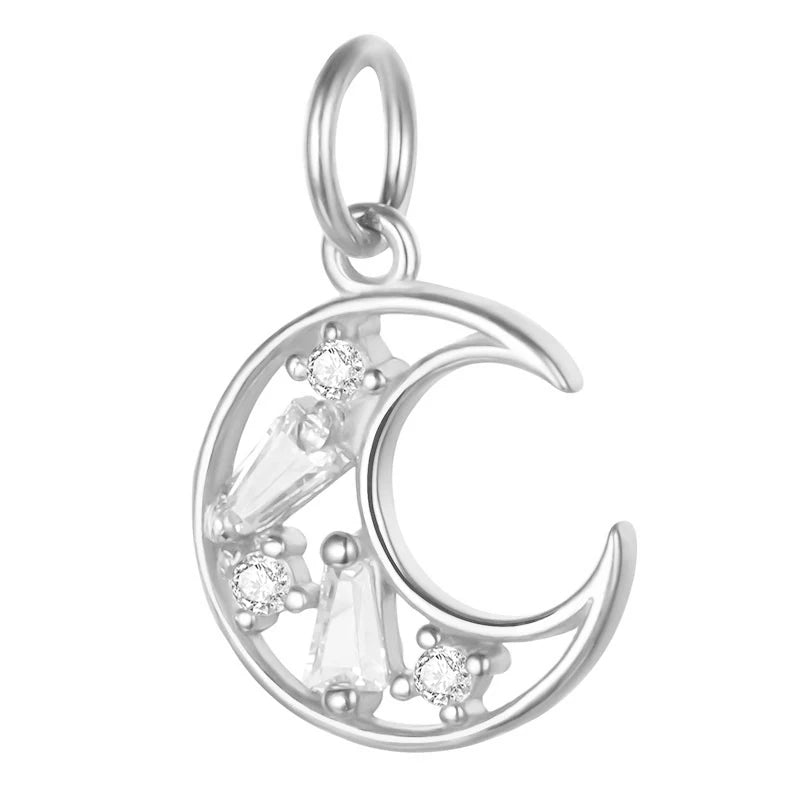 TrustDavis 925 Silver Sweet Moon CZ Charm Pendant