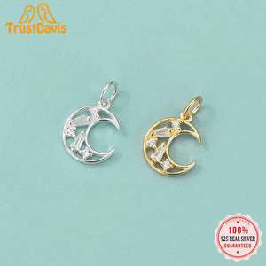 TrustDavis 925 Silver Sweet Moon CZ Charm Pendant