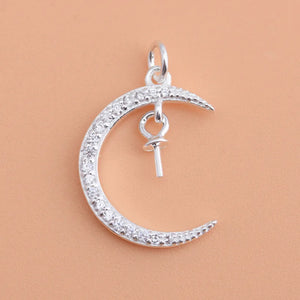 Davis 925 Sterling Silver Moon CZ Charm Pendant DIY Fine Accessories