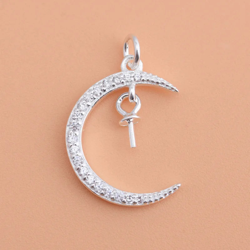 Davis 925 Sterling Silver Moon CZ Charm Pendant DIY Fine Accessories