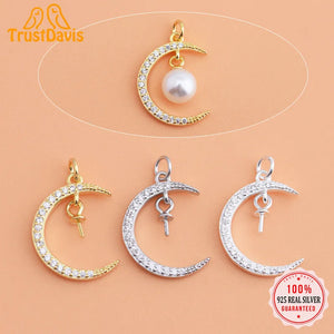 Davis 925 Sterling Silver Moon CZ Charm Pendant DIY Fine Accessories