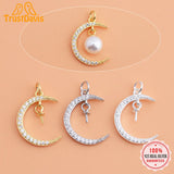 Davis 925 Sterling Silver Moon CZ Charm Pendant DIY Fine Accessories