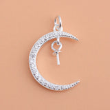 Davis 925 Sterling Silver Moon CZ Charm Pendant DIY Fine Accessories