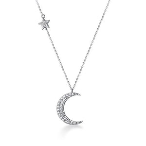 TrustDavis 925 Silver Moon Star CZ Choker Necklace