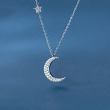 TrustDavis 925 Silver Moon Star CZ Choker Necklace