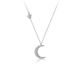 TrustDavis 925 Silver Moon Star CZ Choker Necklace