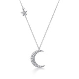 TrustDavis 925 Silver Moon Star CZ Choker Necklace