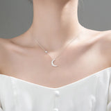 TrustDavis 925 Silver Moon Star CZ Choker Necklace