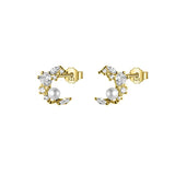 Davis 925 Silver Moon Pearl CZ Stud Earrings Women