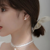 Davis 925 Silver Moon Pearl CZ Stud Earrings Women