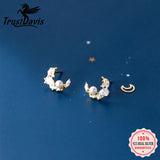 Davis 925 Silver Moon Pearl CZ Stud Earrings Women