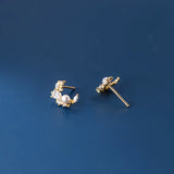 Davis 925 Silver Moon Pearl CZ Stud Earrings Women