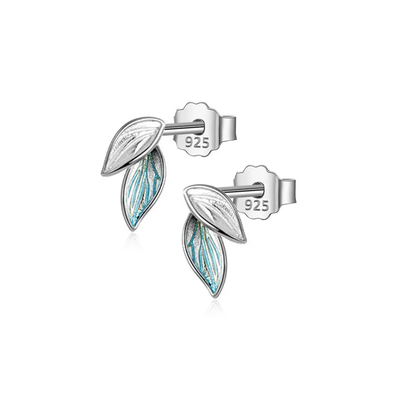 TrustDavis Silver Plant Leaves Charm Stud Earrings Women Wedding