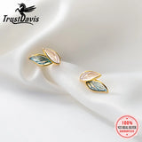 TrustDavis Silver Plant Leaves Charm Stud Earrings Women Wedding