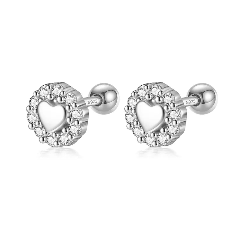925 Silver Romantic Heart CZ Stud Earrings For Girls