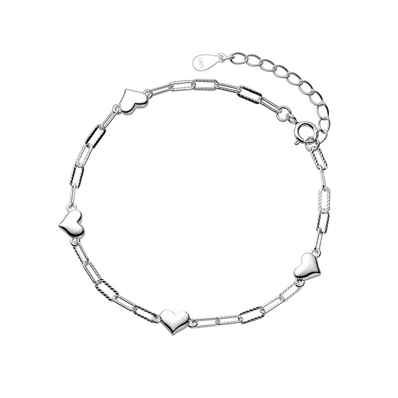 TrustDavis 925 Sterling Silver Heart Chain Bracelet Wedding Mother's Jewelry