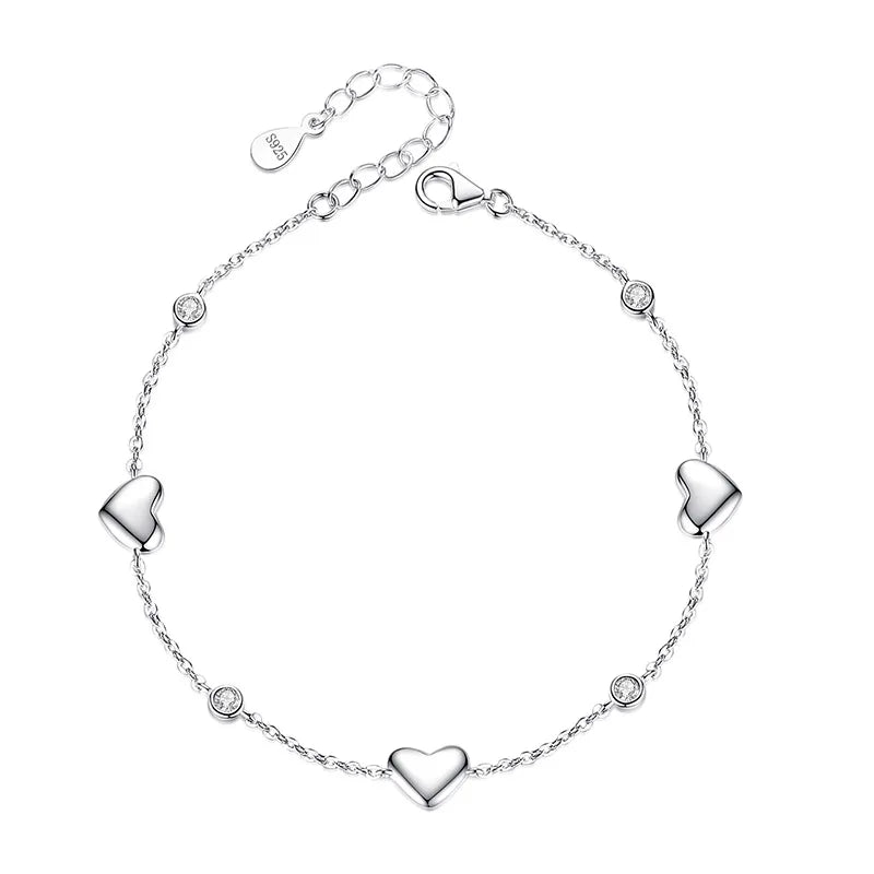TrustDavis 925 Silver CZ Heart Bracelet Wedding Fine Jewelry