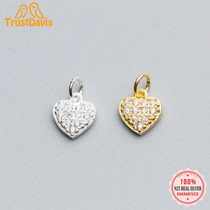 TrustDavis 925 Silver Heart CZ Charm Pendant DIY Jewelry DZ407