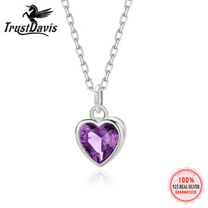TrustDavis 925 Silver Heart CZ Necklace For Women DA2596