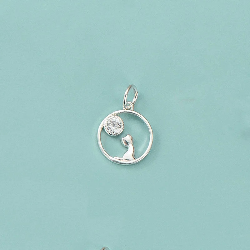 TrustDavis 925 Silver Cat CZ Charm Pendant DIY Fine Jewelry