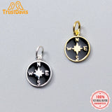 TrustDavis 925 Sterling Silver Sweet Round Glaze Compass Charm Pendant