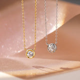 TrustDavis 925 Silver Sweet Round CZ Pandant Necklace Women Office Lady