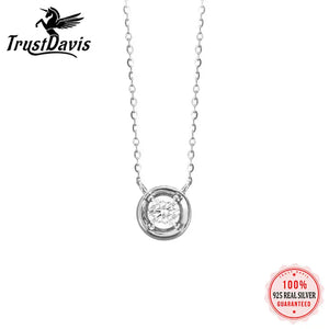 TrustDavis 925 Silver Sweet Round CZ Pandant Necklace Women Office Lady