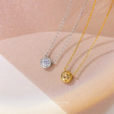 TrustDavis 925 Silver Sweet Round CZ Pandant Necklace Women Office Lady
