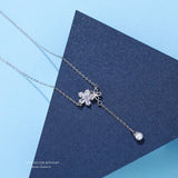 TrustDavis 925 Silver Sakura CZ Tassels Necklace Women Wedding Jewelry Gift