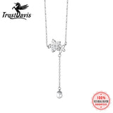 TrustDavis 925 Silver Sakura CZ Tassels Necklace Women Wedding Jewelry Gift