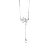 TrustDavis 925 Silver Sakura CZ Tassels Necklace Women Wedding Jewelry Gift