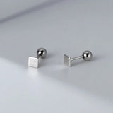 TrustDavis Silver Square Round Bead Stud Earrings For Women