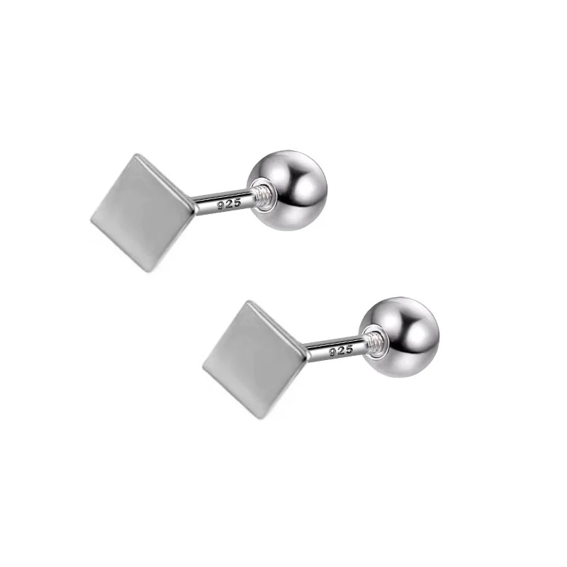 TrustDavis Silver Square Round Bead Stud Earrings For Women