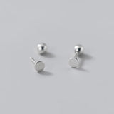 TrustDavis Silver Square Round Bead Stud Earrings For Women