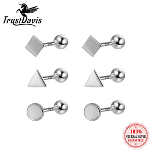 TrustDavis Silver Square Round Bead Stud Earrings For Women