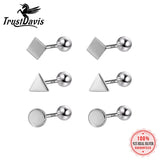 TrustDavis Silver Square Round Bead Stud Earrings For Women