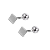 TrustDavis Silver Square Round Bead Stud Earrings For Women