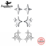 TrustDavis Silver Star CZ Stone Stud Earrings For Women