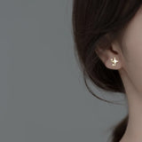TrustDavis Silver Star CZ Stone Stud Earrings For Women