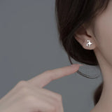 TrustDavis Silver Star CZ Stone Stud Earrings For Women