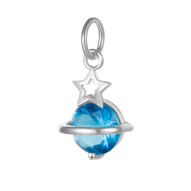 TrustDavis 925 Sterling Silver Star Planet CZ Charm Pendant