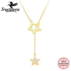 TrustDavis 925 Silver Star CZ Necklace Wedding Statement Jewelry Gift LB205