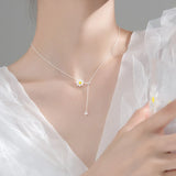 TrustDavis 925 Sterling Silver Sun Flower Chain Necklace For Women DS1230