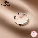 Davis 925 Silver Sweet Synthesis Pearl Opening Ring For Women Wedding Party