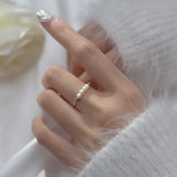 Davis 925 Silver Sweet Synthesis Pearl Opening Ring For Women Wedding Party