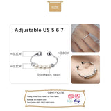 Davis 925 Silver Sweet Synthesis Pearl Opening Ring For Women Wedding Party