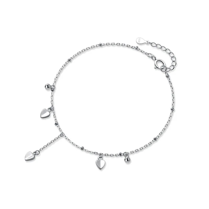 925 Silver Tassel Heart Anklets Wedding Jewelry