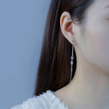 925 Sterling Silver Tassel Chain Star Stud Earrings Wedding Jewelry