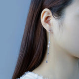 925 Sterling Silver Tassel Chain Star Stud Earrings Wedding Jewelry