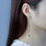 925 Sterling Silver Tassel Chain Star Stud Earrings Wedding Jewelry